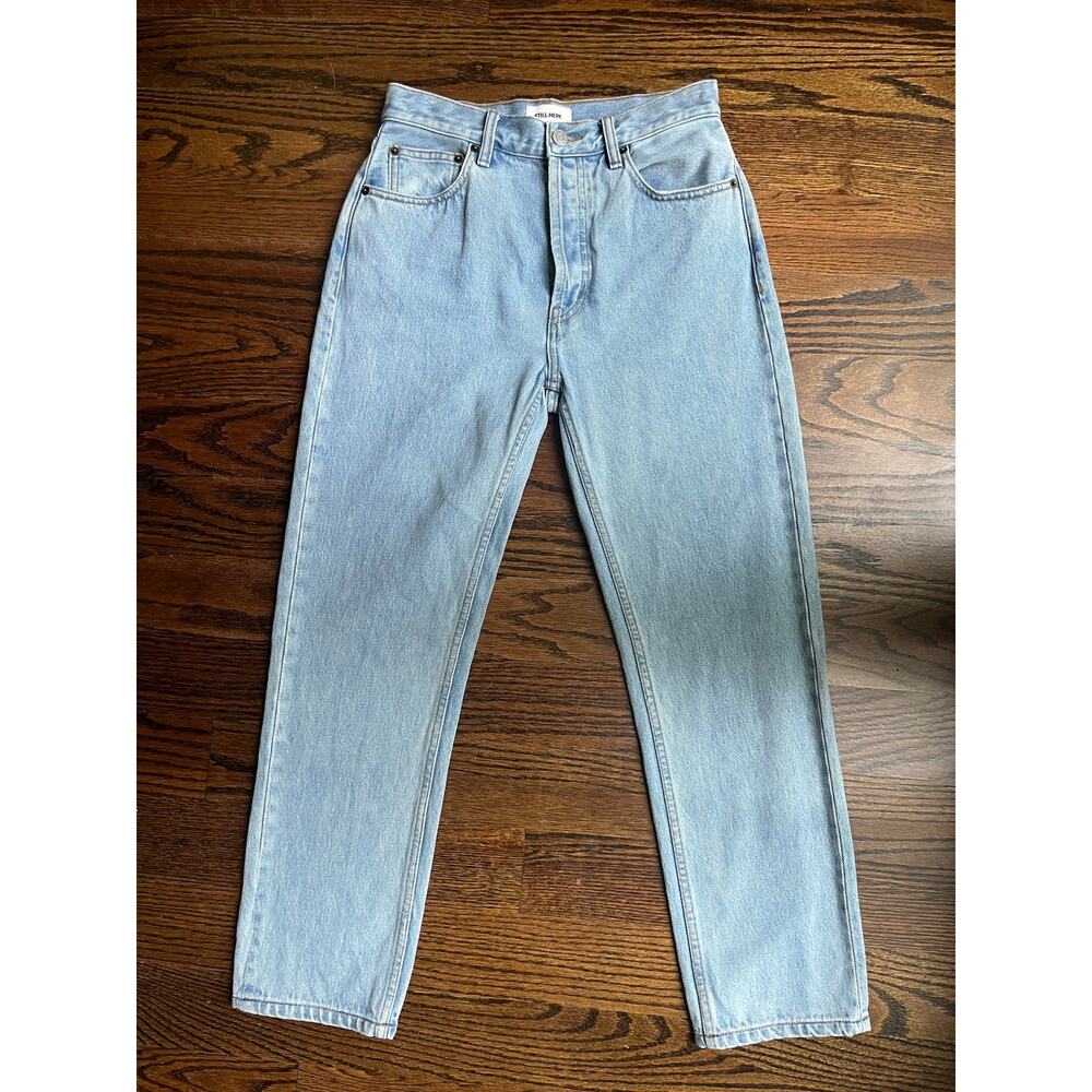 STILL HERE Tate jeans Sz. 26 black & white stripes vintage blue street wear - Picture 2 of 9